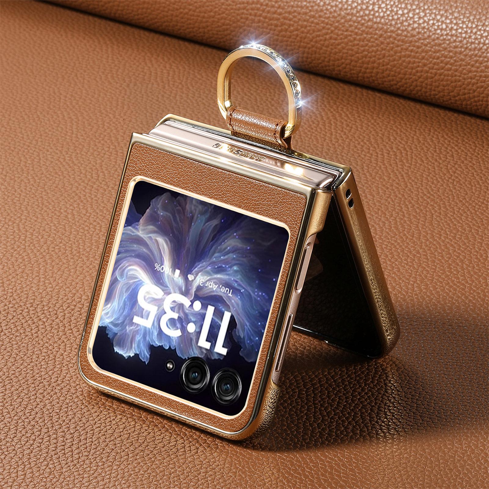 

Portable Finger Ring Leather Case for Motorola MOTO Razr 70 Ultra 2026 2026 Razr 60 50 5G 2026 Razr70 Razr60 Razr50 Covers for Razr 70 коричневый