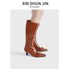 Retro belt buckle boots women's 2025 fashion boots thick heel pointed side zipper thin versatile fashion boots