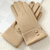 Women Winter Keep Warm Touch Screen Button Decoration Outdoor Fashion Gloves Add Velvet Drive Windproof Elegant Soft