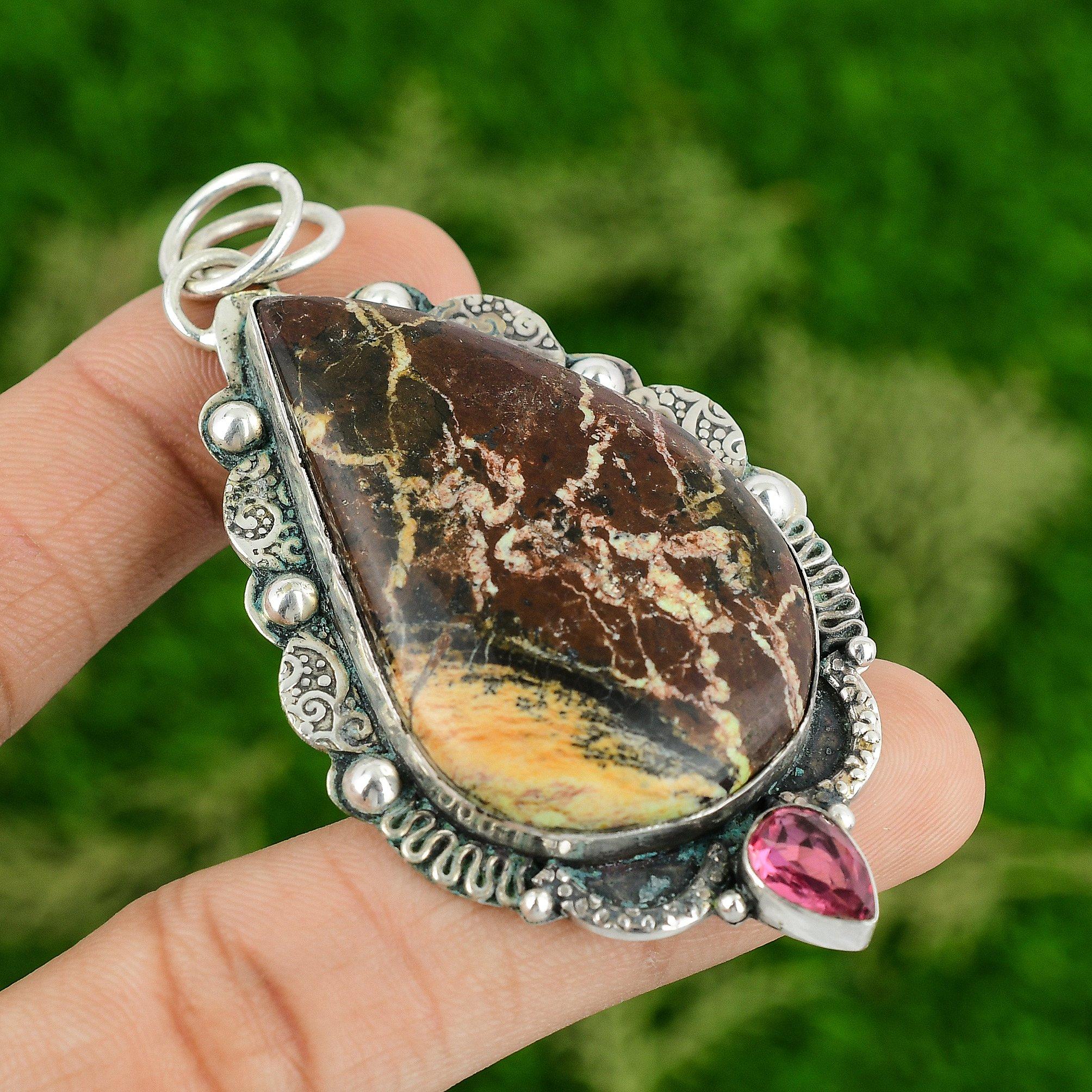 

Натуральный Валунный Лимонный Хризопраз Розовый Турмалин Серебро 925 пробы Новая Подвеска Ювелирные изделия