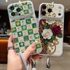 Oil Painting Flower Leather Lanyard Case For iPhone 18 Pro Max Hybrid TPU+PU Anti-skid Soft Cover For iPhone 17 16 15 14 13 Pro Max