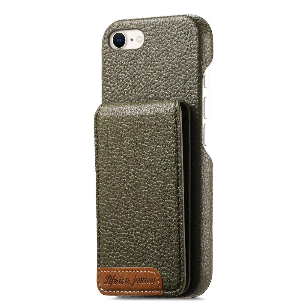 Für iPhone 16e Hülle RFID-blockierender Kartenhalter Leder-Rückseite mit Litschi-Textur