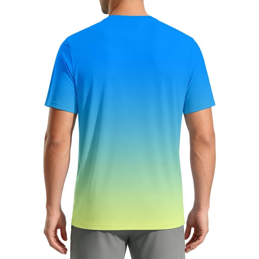 Men's Summer Quick Dry Short Sleeve T-Shirt Gradient Print Lightweight Fitness Athletic Top for Outdoor Sports