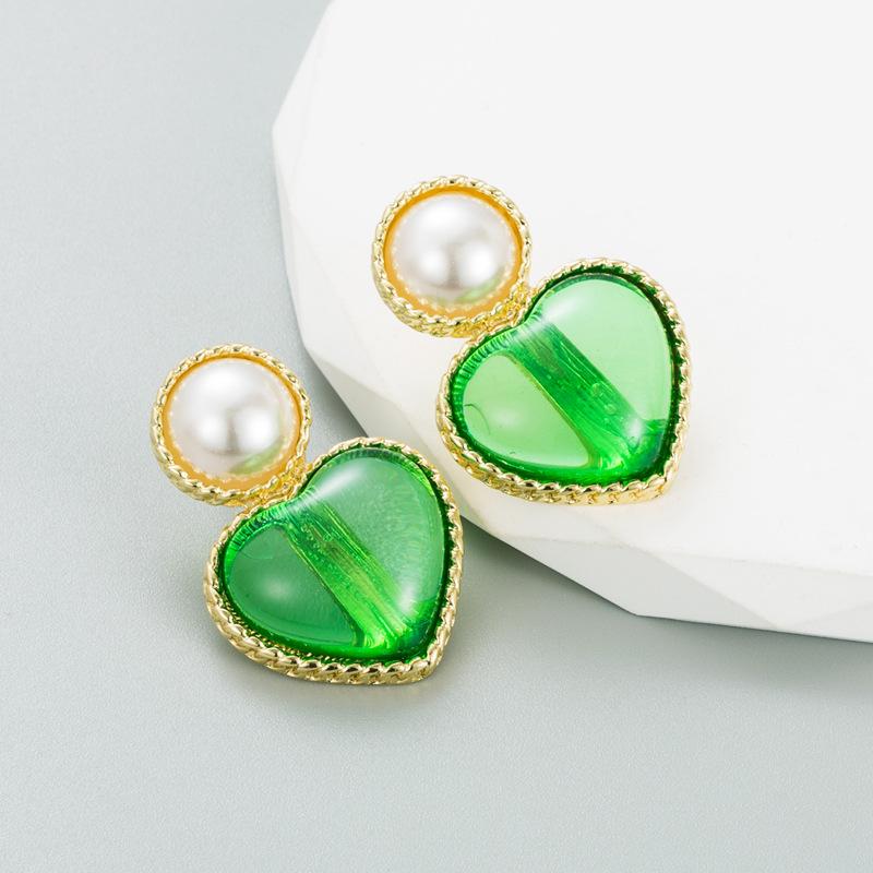 

Женские серьги-капли в стиле ретро, ​​серьги-подвески из титанового стального сплава, акриловые красочные смоляные бусины в форме сердца, геометрические украшения для ушей OneSize зелёный