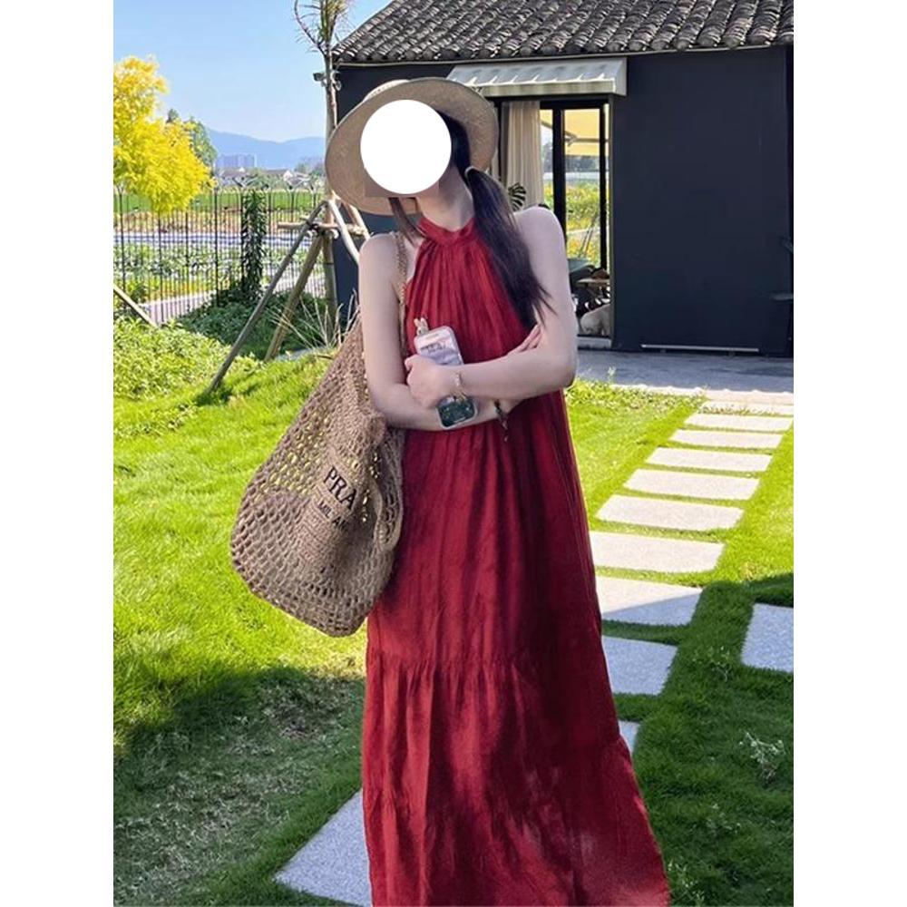 Pradaria Dali Erhai foto de viagem usar roupas femininas férias na praia deserto vestido solto verão