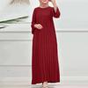 ZANZEA Women Casual Round Neck Loose Long Sleeve Pleated Dress