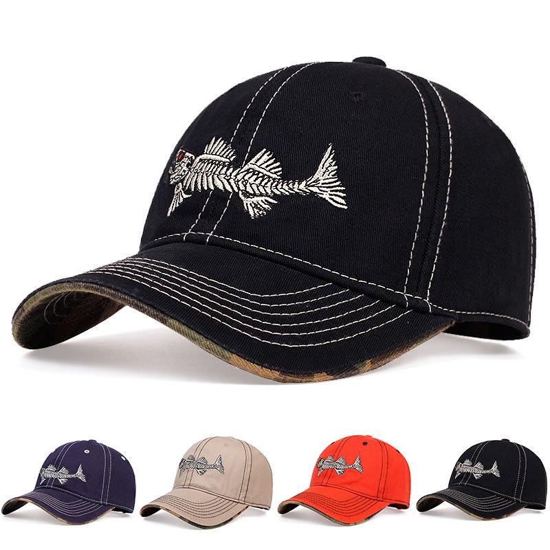 Embroidered Fishbone Baseball Cap Summer Outdoor Sports Sun Protection Duckbill Hat
