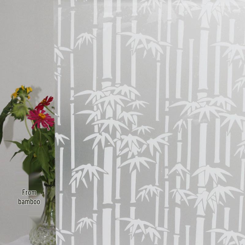 Bamboo Leaf Frosted Glass Window Sticker - Transparent, Waterproof, Self-Adhesive Film for Bathroom, Office, and Balcony
