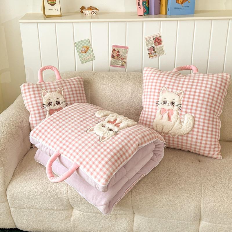 Cute Soft Flannel 2-in-1 Pillow Blanket Thickened Foldable Multi-Function Nap Blanket Comforter Car Pillow Girls Birthday Gift