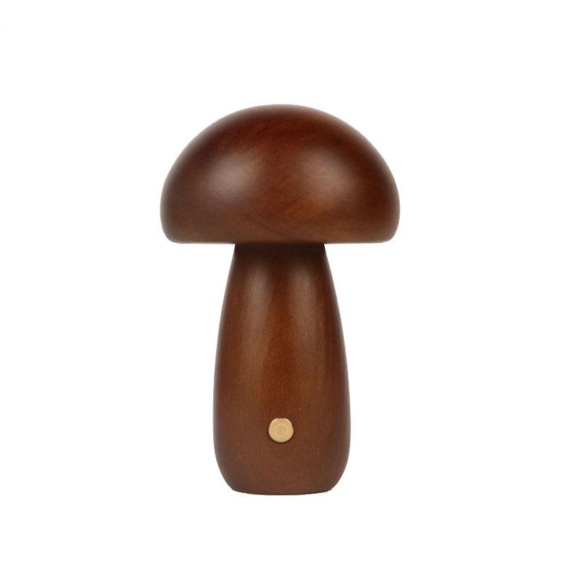 Dimmable Wooden Mushroom Night Light - USB Rechargeable Bedside Lamp with Eye Protection