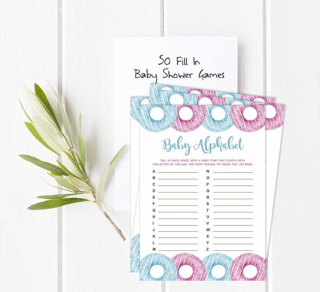 Inkdotpot Donuts Baby Shower Game Set Of 50 BabyA  AlphabetA  ABCA  Game He Or She Party