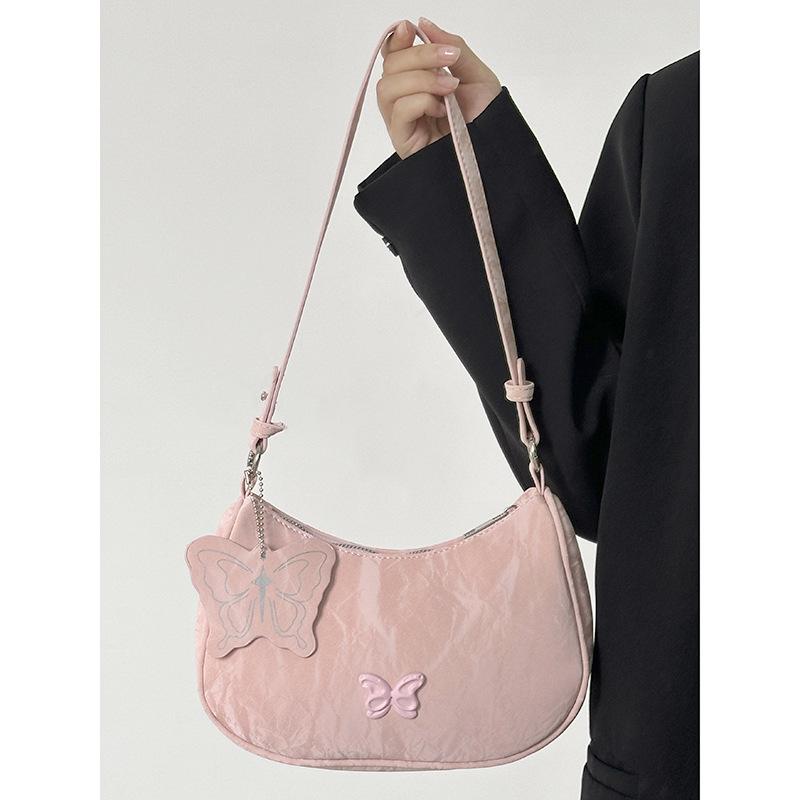 

Премиальная сумка-мешок с бантом подмышкой, женская, новая, нишевая, повседневная сумка-мессенджер через плечо, сумка-багет для поездок на работу розовый