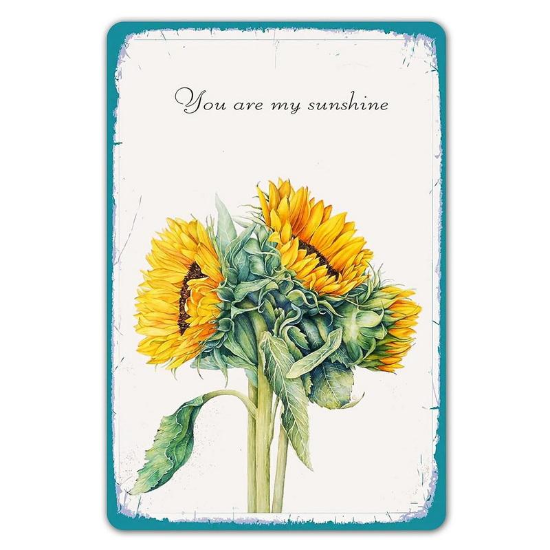Sunflower Metal Tin Signs Retro Sunflower Vase Rustic Farmhouse Retro Tin Signs Wall Decor Man Cave Home Pub Metal Signs