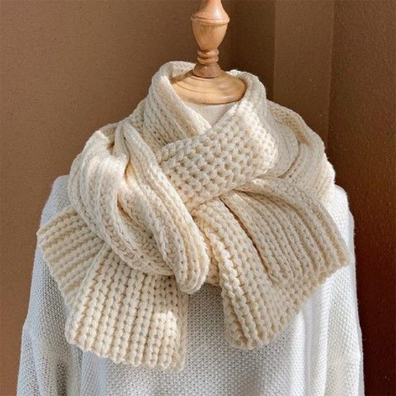 Chunky Knitted Women's Autumn Winter Scarf Korean Style Versatile Japanese Style Winter Warm Long Solid Color Handmade Wool Neck Warmer Men