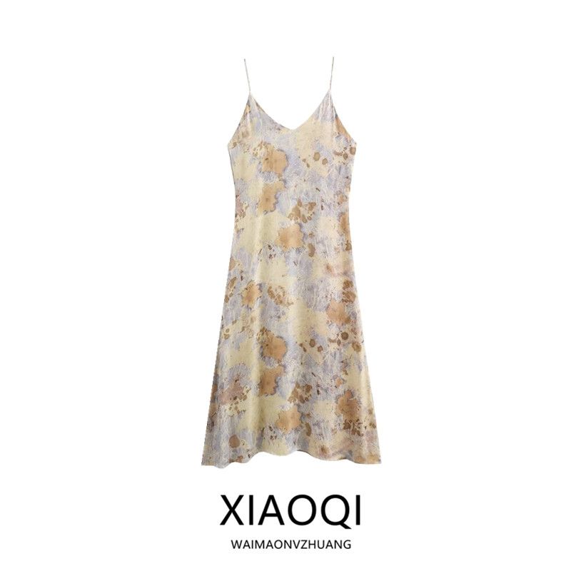 Fashion Style 2024 Autumn New Women's Clothing All-Matching Printed Spaghetti Straps Sleeveless Long Dress 8585032