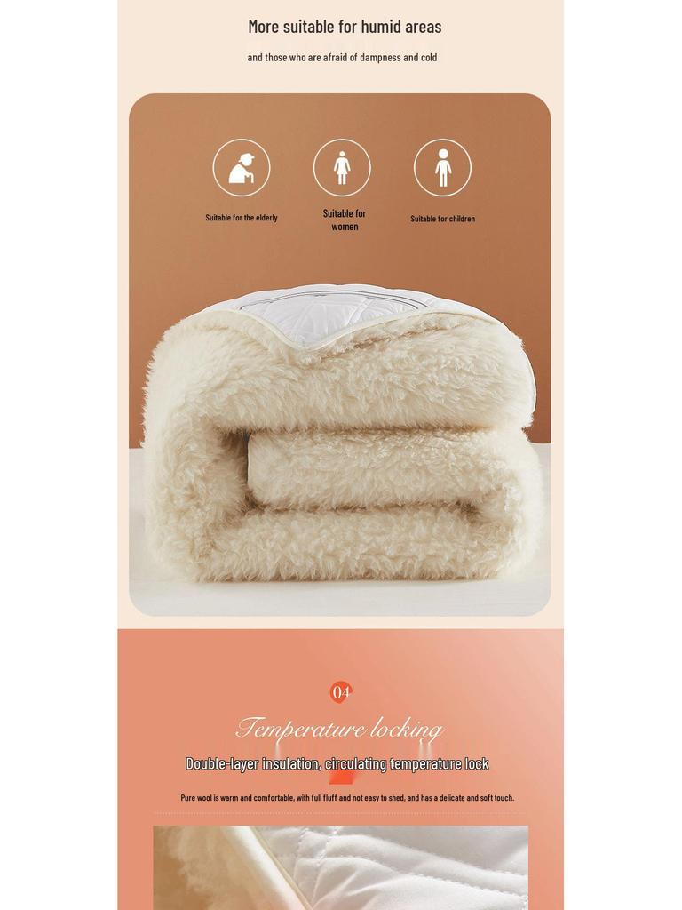 Wool Mattress Pad: Thick Lambswool Blanket for Winter Bedding