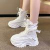 Fashion Classic Lace-up Platform Boots Women Mid-calf Flat Boots for Women Mesh Leather Splicing Light Non-slip Breathable Casual Boots