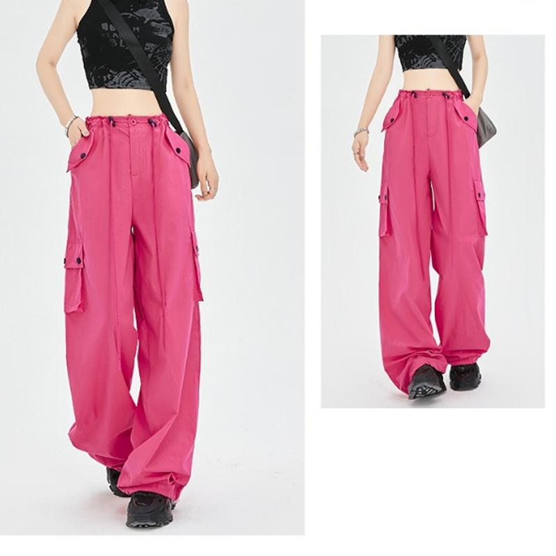 Modne casualowe spodnie cargo z szerokimi nogawkami dla kobiet, eleganckie spodnie damskie z wysokim stanem, długie spodnie ogrodniczki 2024 nowe luźne spodnie wiosenno-letnie proste spodnie 2395
