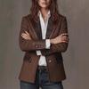 French Vintage Contrast Color Blazer Collar Wool Coat Elegant Thick Winter Womens Outerwear