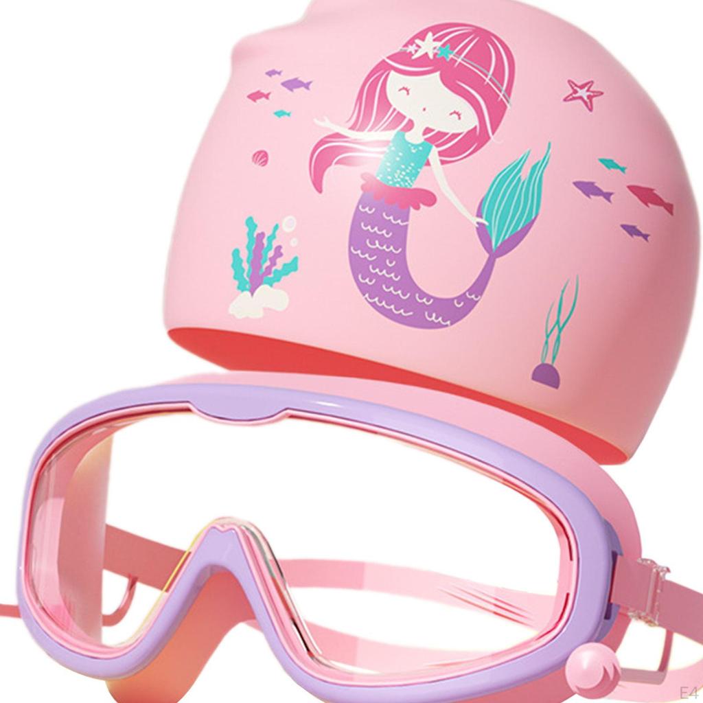 Kids Swim Goggles Swimming Cap Diving Googles Wide Vision Leakproof Glasses