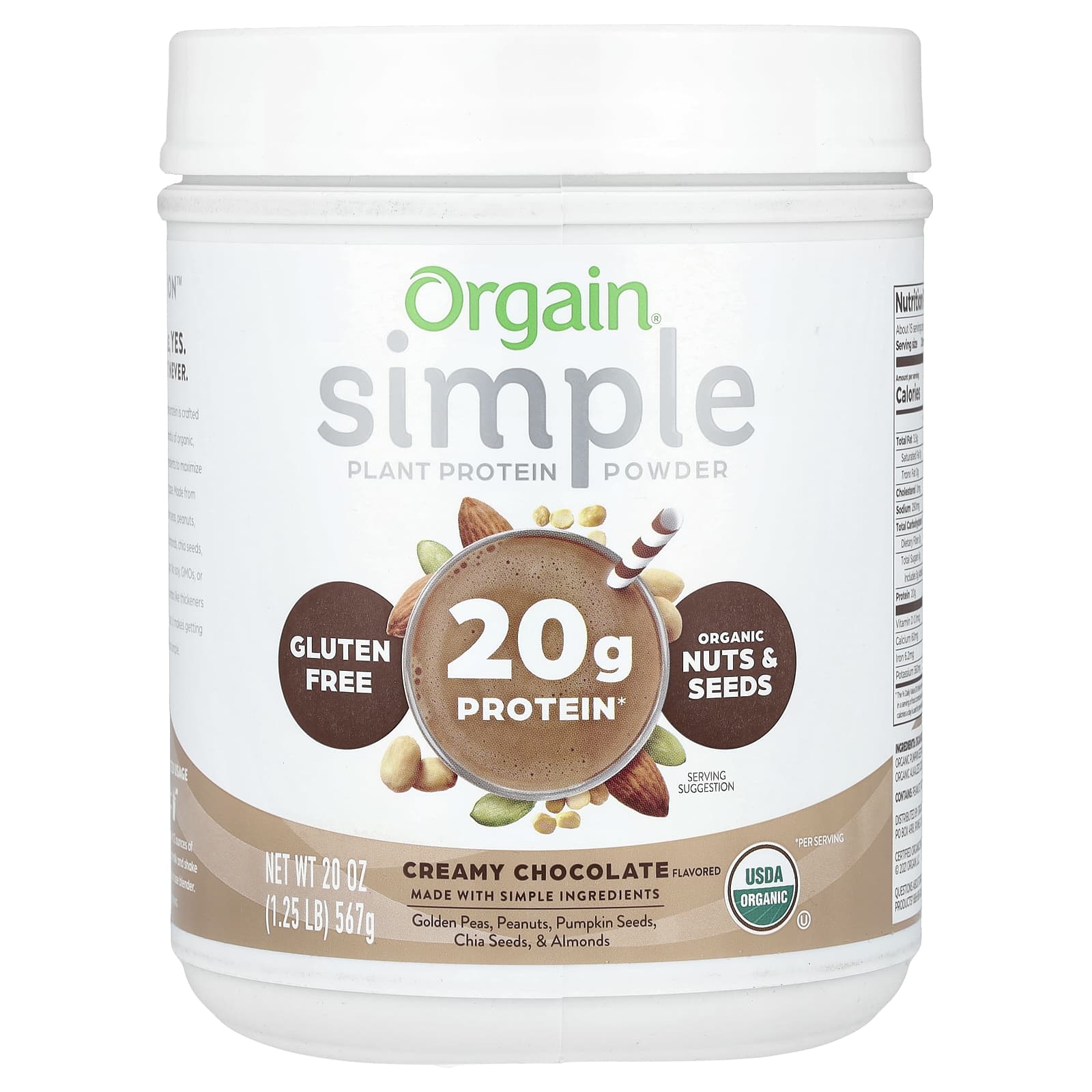 

Orgain, Simple, plant-based protein powder, creamy chocolate, 1.25 lb (567 g)