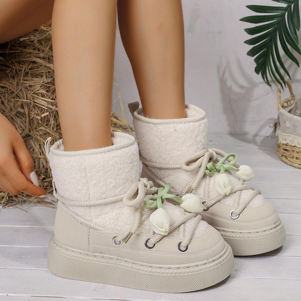 Fashion Winter Snow Boots Women's Warm Padded Fluffy Cotton Booties Ankle High Cross Strap Leisure Platform Non-slip Women's Boots.