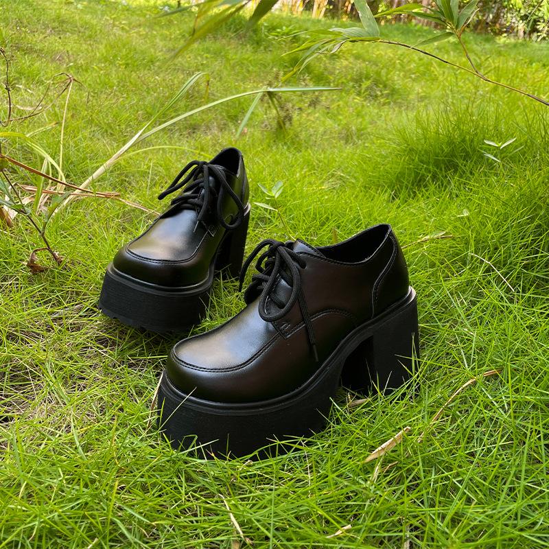 Fashion 10cm Thick Heel Waterproof Platform High Heels Female Spring /autumn Large Size Lace-up Single Shoes Men and Women The Same