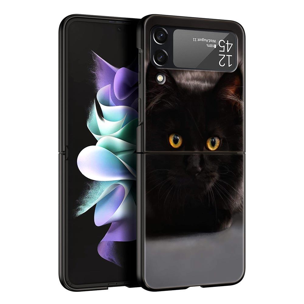 Phone Case for Samsung Galaxy Z Flip 3 4 5 6 Folding Black Shell Black Cat For Samsung Z Flip4 Flip5 PC Hard Cover