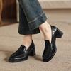 Krazing Pot Sheepskin Round Toe Thick Med Heels Spring Shoes Slip On Big Size 42 Loafers Women Platform Pumps
