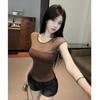 Mesh Spliced Cap Sleeve Slim Cropped Top Built In Chest Pads Black Coffee Red White Women Sheer Patchwork Short Sleeve Summer T-shirt