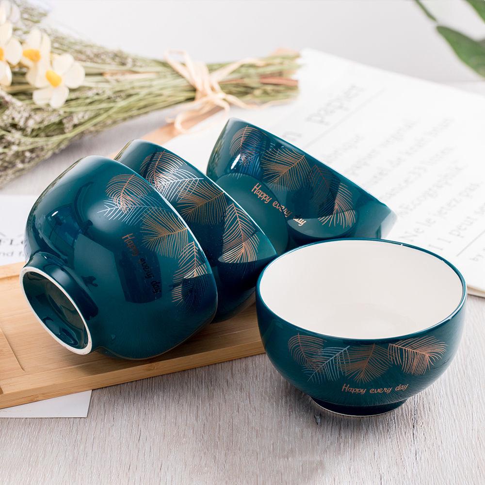 Emerald Glazed Ceramic Rice & Noodle Bowl Set