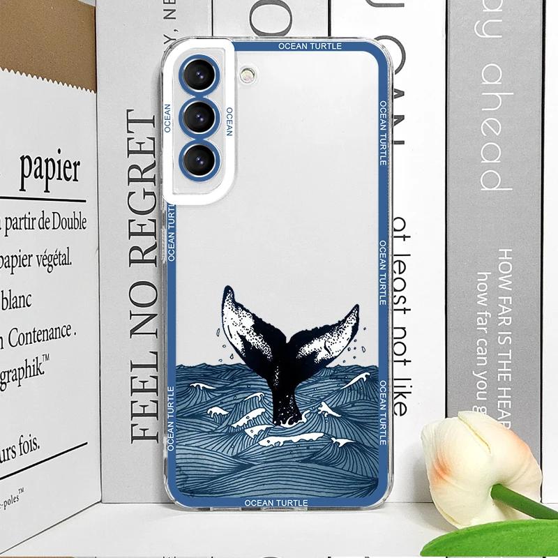 Cool Ocean Turtle Phone Case for Samsung Galaxy S22 S23 S24 S25 Ultra S20 Plus S21 FE Sea Blue Turtle Design Clear Covers Fundas