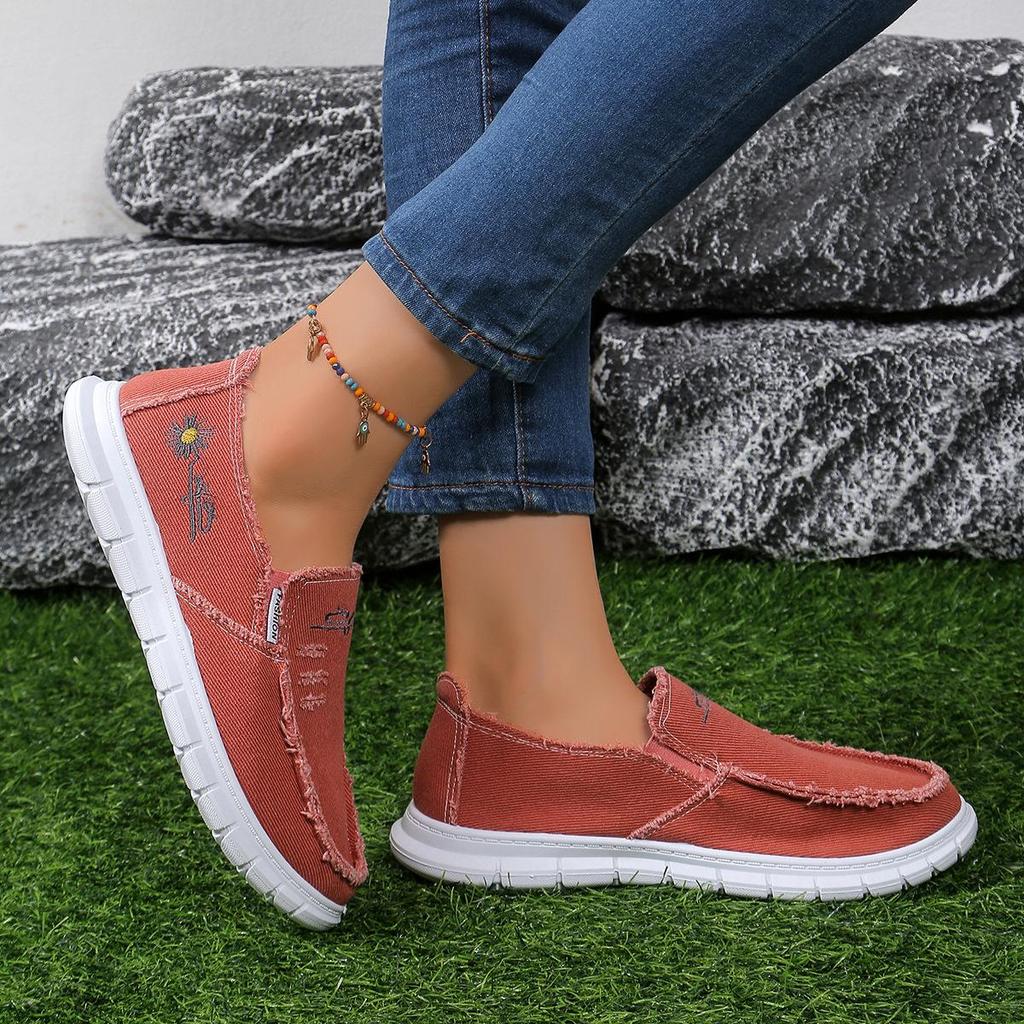 Womens Canvas Shoes Casual Shoes Embroidered Shoes Walking Shoes Cloth Shoes For Spring And Summer