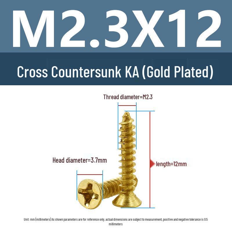 Yigu Gold-Plated Carbon Steel Self-Tapping Screws: Countersunk Head, Flat Head, Pointed Tail, Sizes M2-M4, Ideal for Electronics.