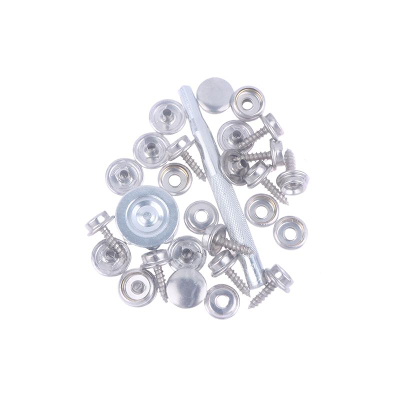30/32Pcs Silver Metal Snap Fastener Screws Nails Set For Tent Boat Yacht Marine Canvas Cover Craft Bags Wallet Fasteners Parts
