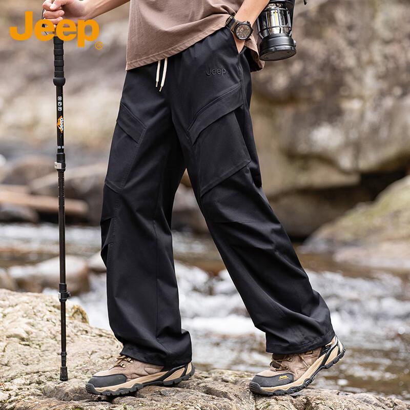 JEEP Men's Casual Pants, Cargo Pants for Spring And Summer, Hiking Trousers, Outdoor Sports Pants for Men, Black, Size L