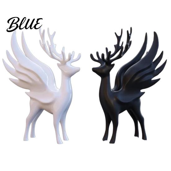 Decorative Reindeer with Figurine Modern Elk Wings Statue Wings Christmas 3D Printed Matte Black Standing Deer Sculpture for Dining