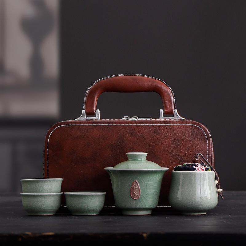 Huang Ru Travel Tea Set Portable Outdoor Camping Tea Bowl Kuaike Cup One Pot Three Cups Gift Box