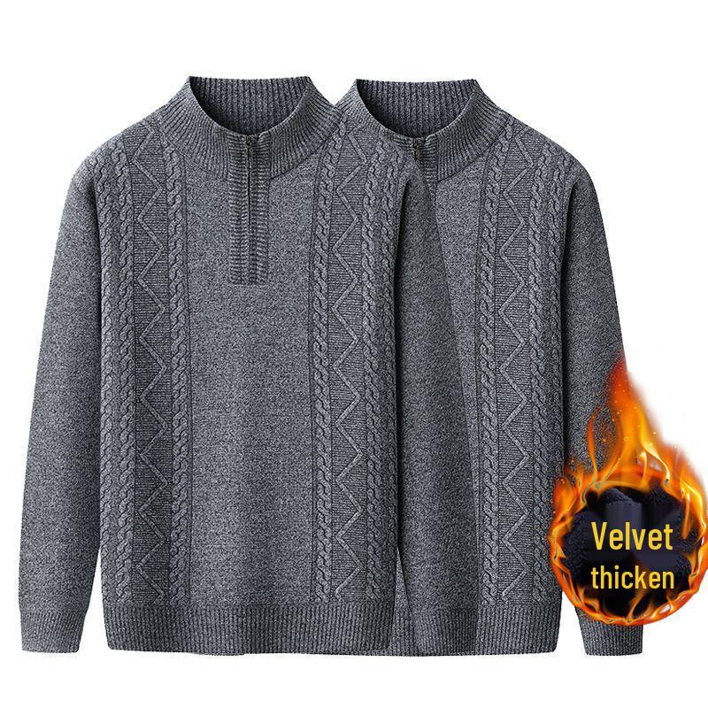 Men's High Neck Half-Zip Fleece Sweater – Trendy, Thick Knitwear for Autumn & Winter