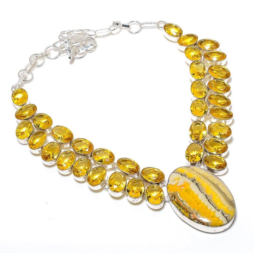 Bumblebee Jasper,Citrine Gemstone 925 Sterling Silver Jewelry Necklace 18"