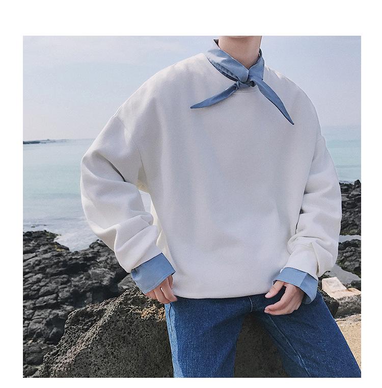 Men's High-Quality Autumn/Winter Korean Trend Solid Color BF Style Loose Round Neck Hoodie