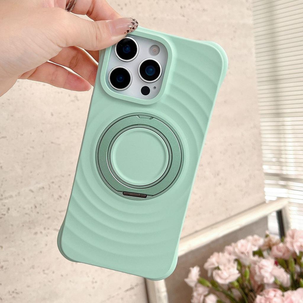 Applicable to iPhone17ProMax liquid silicone ripple mobile phone case 360 rotating bracket integrated touch all-inclusive