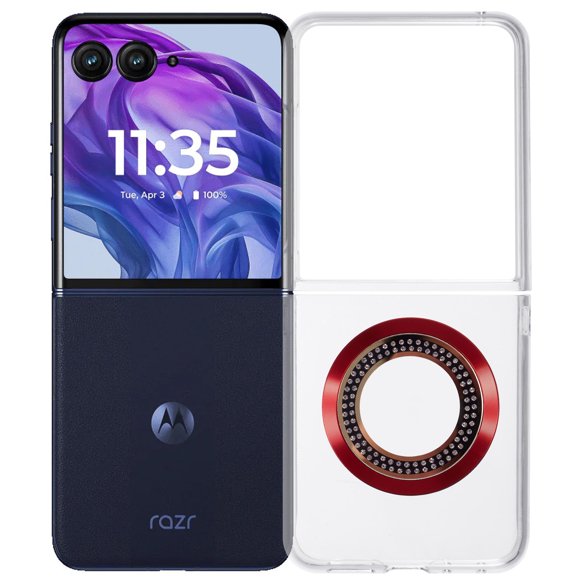 

For Motorola Razr 50 Ultra 5G Magnetic Case Shockproof PC Phone Cover Rhinestone Decor Red