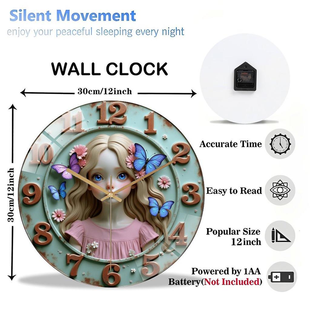 30x30cm Round Wall Clock with Luminous Hands for Easy Reading in Low Light