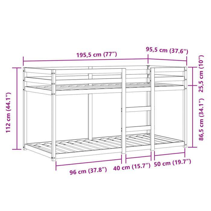 VidaXL Bunk Bed with Curtains White/black 90x190 Cm Solid Pine Wood, Bed, Bed Frame, Low Bunk Bed, Furniture of 3284039