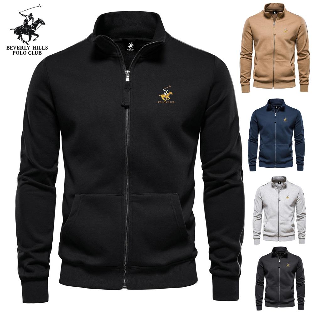 

POLO CLUB Embroidered Autumn Winter New Men s Stand Up Collar Zipper Long Sleeved Sweatshirt Sports Contrasting Color Casual Cardigan Jacket S