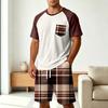 Men's Casual Pajama Set Soft Comfortable Two Piece Lounge Wear Short Sleeve Top and Plaid Shorts Sleepwear Set for Home Relaxation