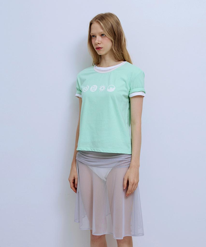 Pisis Solid Mesh Shirred Skirt_Gray