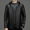 Leather Jacket Men's Handsome Hooded Casual Leather Jacket Middle-aged Dad Autumn and Winter Sheepskin Men's Jacket
