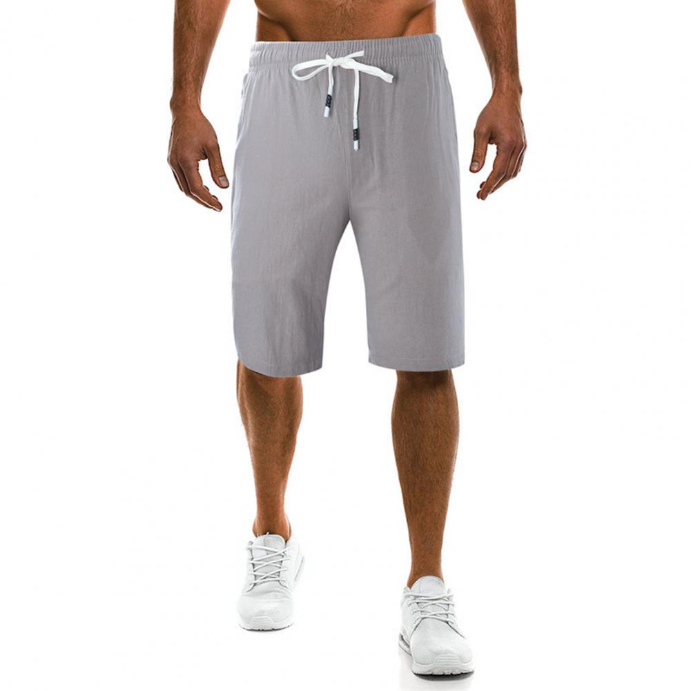 Men Sport Short Pants Drawstring Elastic Waist Straight Comfortable Fit Knee Length Soft Breathable Pockets Single Color Men Summer Everyday Short
